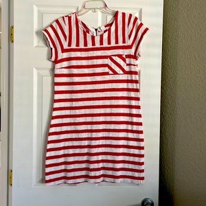 Red and white striped dress.
